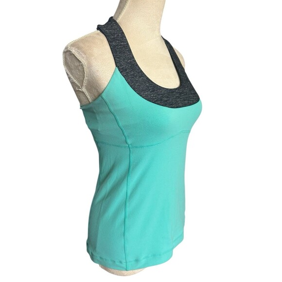 Lululemon No Limits Green Black Built In Sport Bra Racerback Tank Top Size 6 - Picture 3 of 7